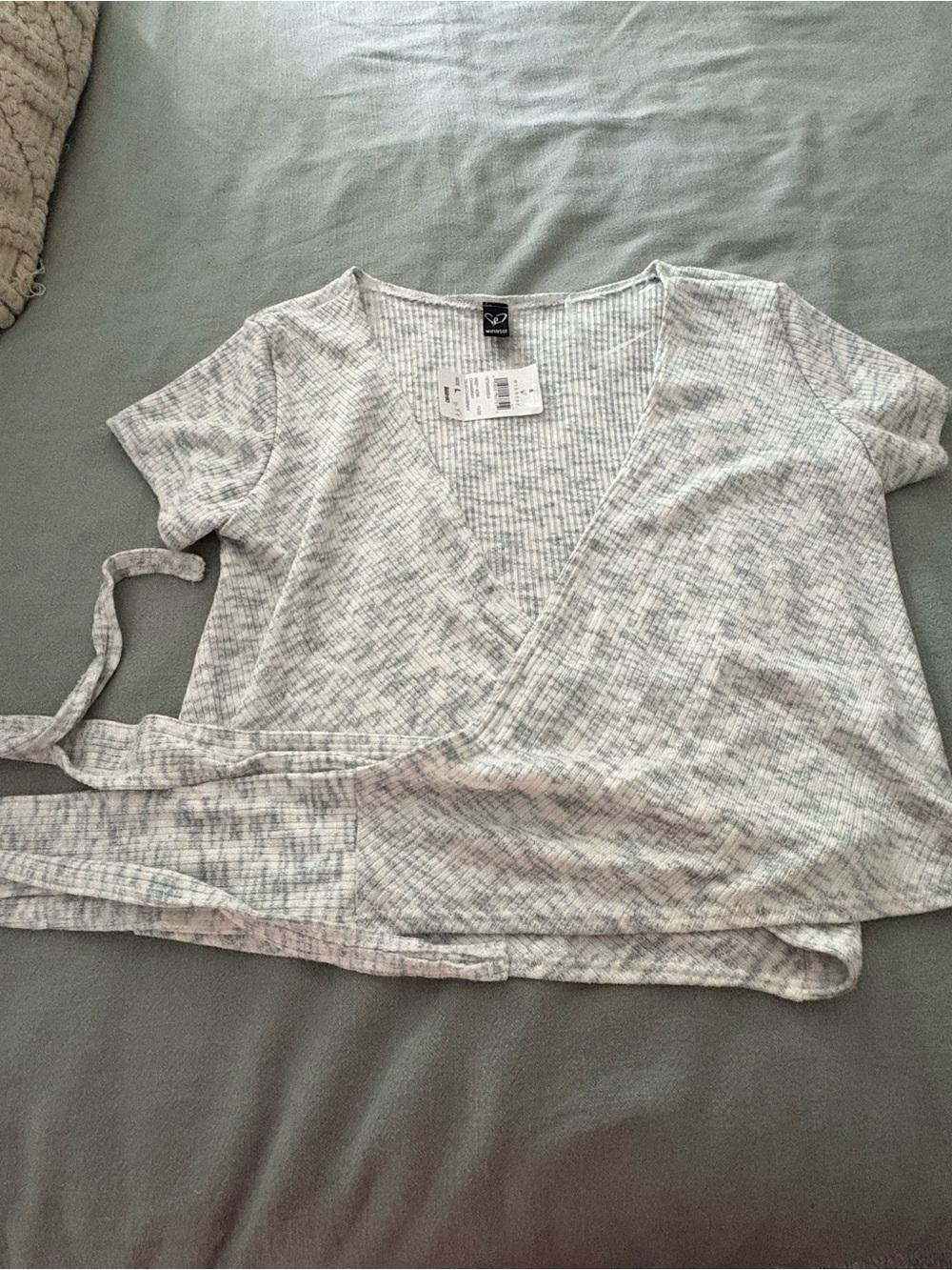 Soft Heathered Blue/Gray Wrap Short-Sleeve Top